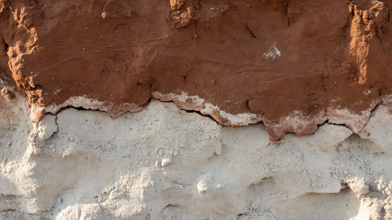 Fine boundary between differently coloured earth layers in a close-up soil profile